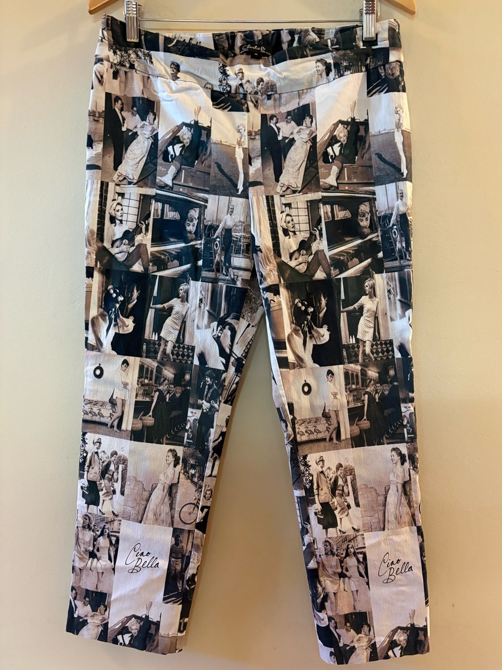 Charlie B "Ciao Bella" Hollywood Photo Print Pants, women’s Sz 14.